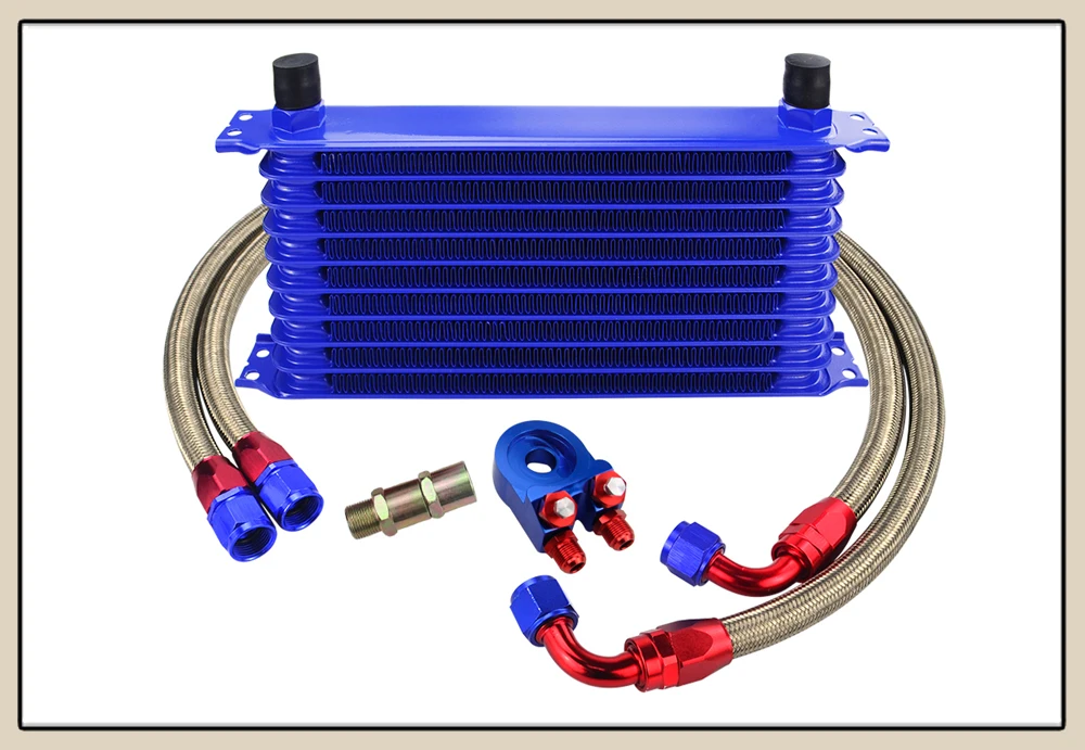 LZONE-Универсальный 10 рядов масляный радиатор комплект+ Масляный фильтр Сэндвич адаптер+ нейлон нержавеющая сталь плетеный Масляный шланг W/PQY стикер+ коробка