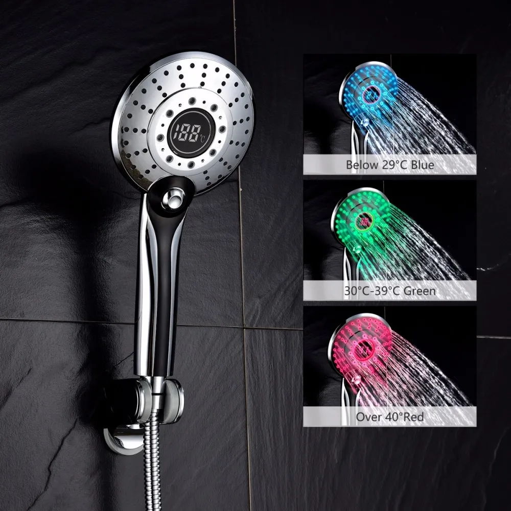 

ABS Plastic Handheld Shower Head 3-colors 2-setting Water Glow LED Light With Temperature Digital Display Shower Spray