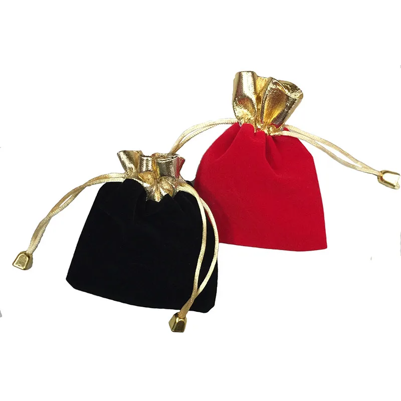 

9*12cm Red Black Flannelette Golden Opening Bead Organza Drawstring Pouch/Jewelry Packing Bag Storage Christmas/Wedding Gift Bag