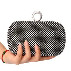 Мода палец кольцо бриллиантами Для женщин Вечерние сумки женские Стразы Дамская Сумки цепи плеча Кошелек/Вечерняя сумочка; BS010 - Цвет: YM1000black