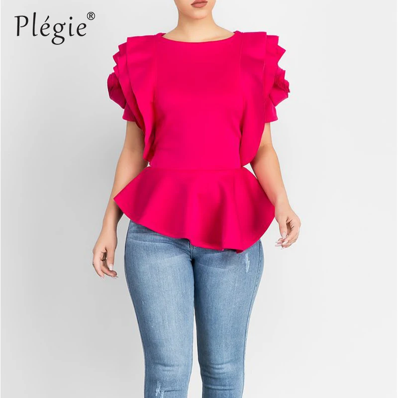 Летняя Блузка Plegie с рукавом бабочкой модные женские топы круглым вырезом и