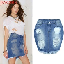 JAYCOSIN женская джинсовая юбка джинсы с высокой талией повседневные рваные винтажные узкие короткая юбка карандаш подарок 9 Мар Прямая поставка 8,28
