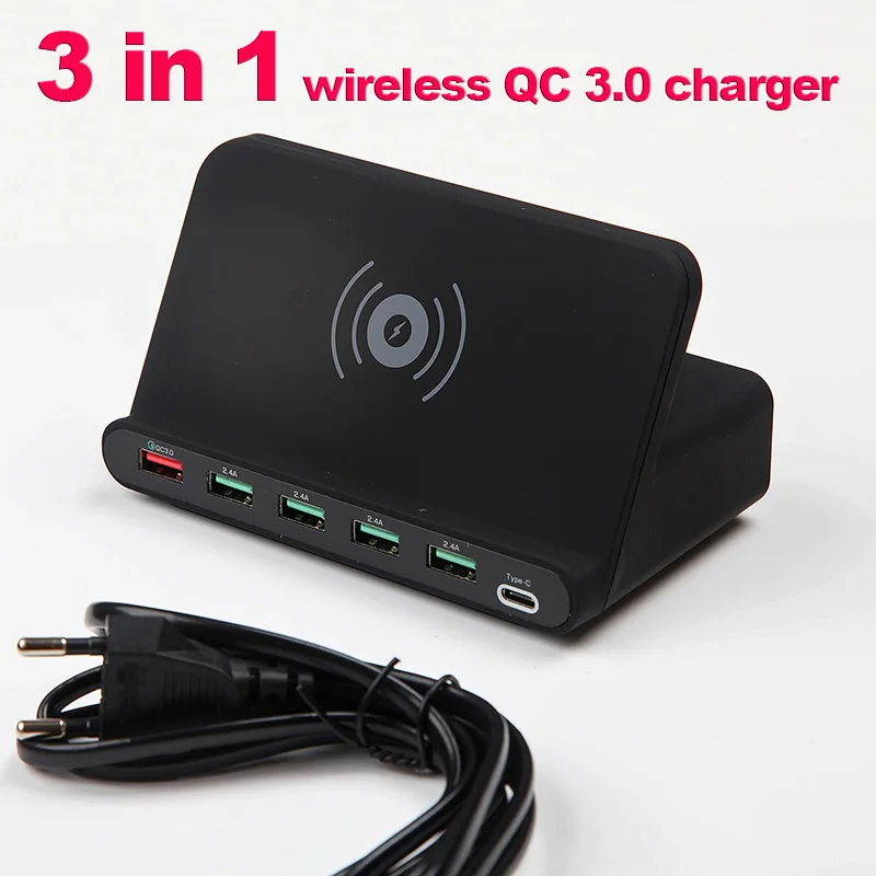 

Wireless Charger, 6-Port USB Fast Charging Station with Type-c, 3 in 1 USB C Phone Charger for iPhone Android Galaxy