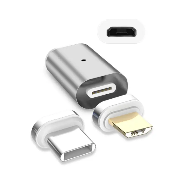 Магнитный Micro USB Женский Тип C+ Micro USB Мужской адаптер для передачи данных для samsung huawei Android смартфон планшет - Цвет: Серебристый