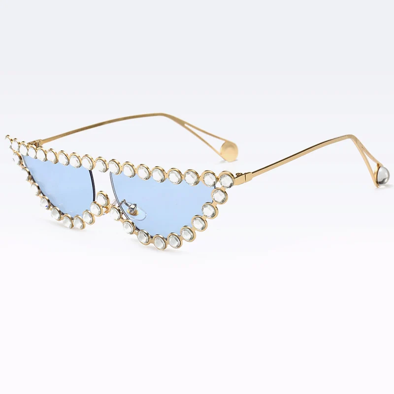 ALOZ MICC роскошный со стразами женские солнцезащитные очки Модные солнцезащитные очки кошачий глаз женские высококачественные металлические очки UV400 Q639 - Цвет линз: Blue