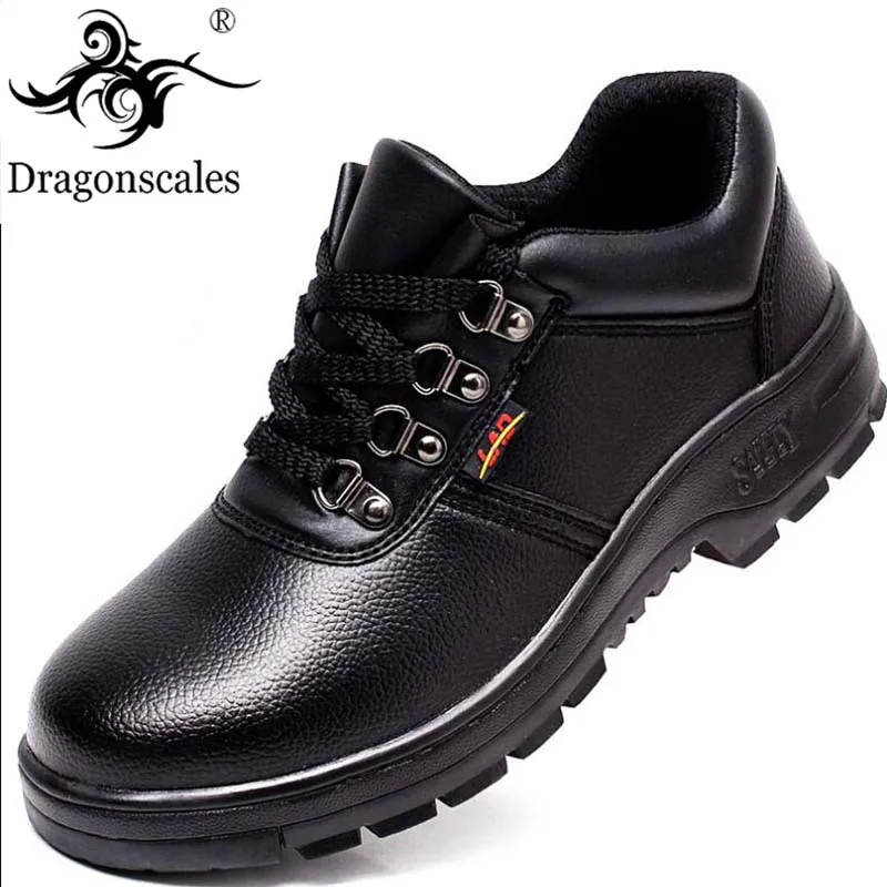 

Men's PU Shoes Steel Baotou Summer Breathable Work Leather Steel Baotou Safety Boots Men's Shoes Black