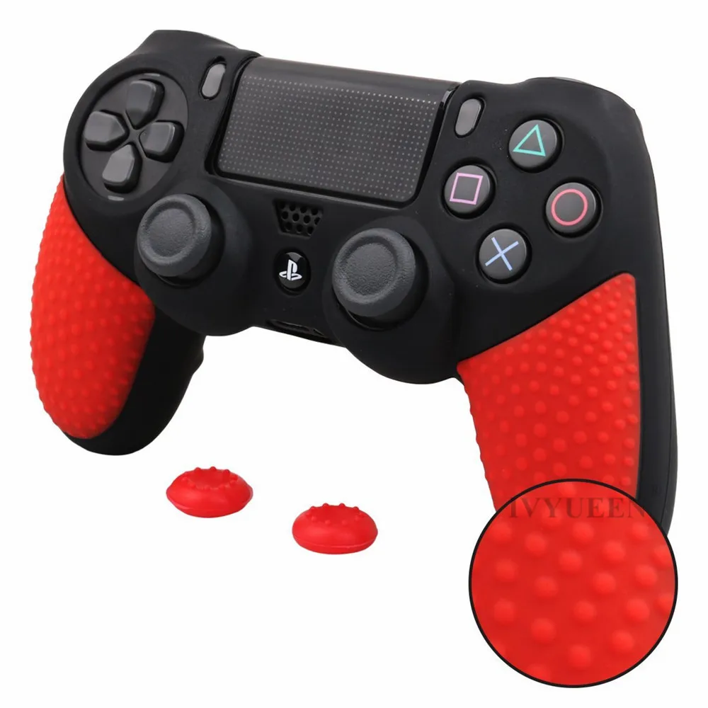 IVYUEEN Противоскользящий силиконовый чехол для Dualshock 4 PS4 DS4 PRO тонкий защитный чехол для контроллера с 2 захватами для большого пальца - Цвет: Красный