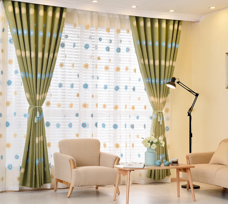 Зеленые Плотные Шторы из хлопка и льна, милые Мультяшные шторы с цветочной вышивкой для гостиной, детской комнаты, занавески для детской комнаты P3402