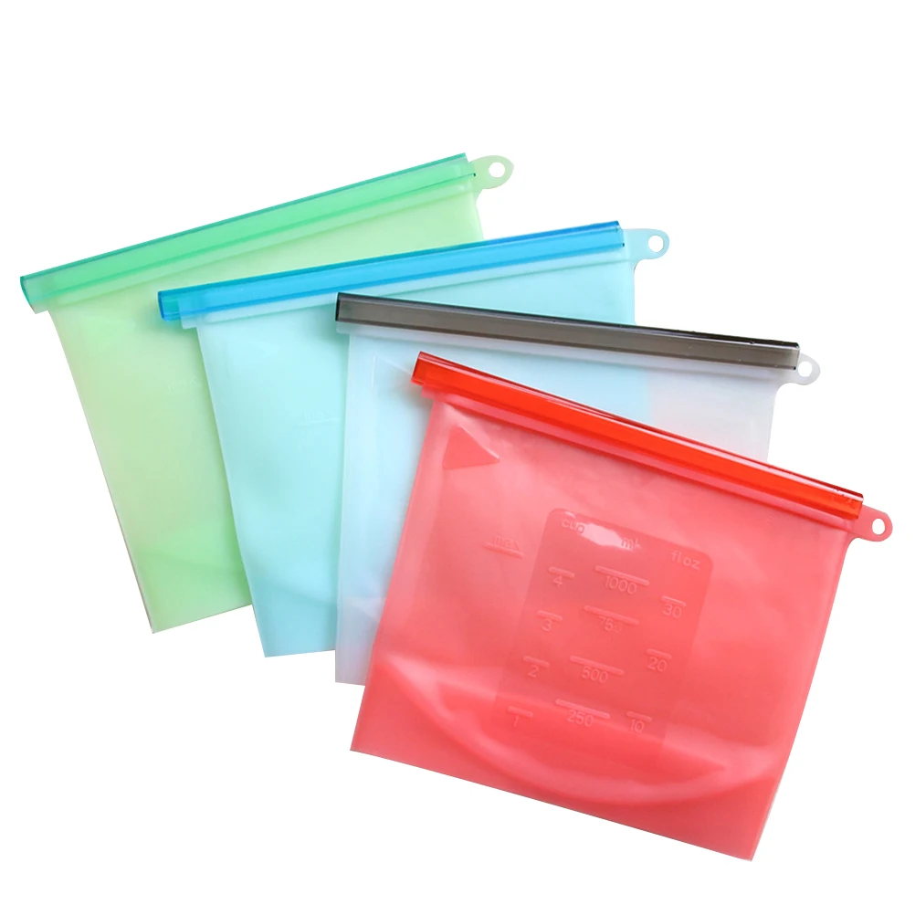 

1pcs Zip Seal Airtight Silicone Reusable Preservation Food Storage Bag Container for Freeze Lunch Cooking (Random Color) A20
