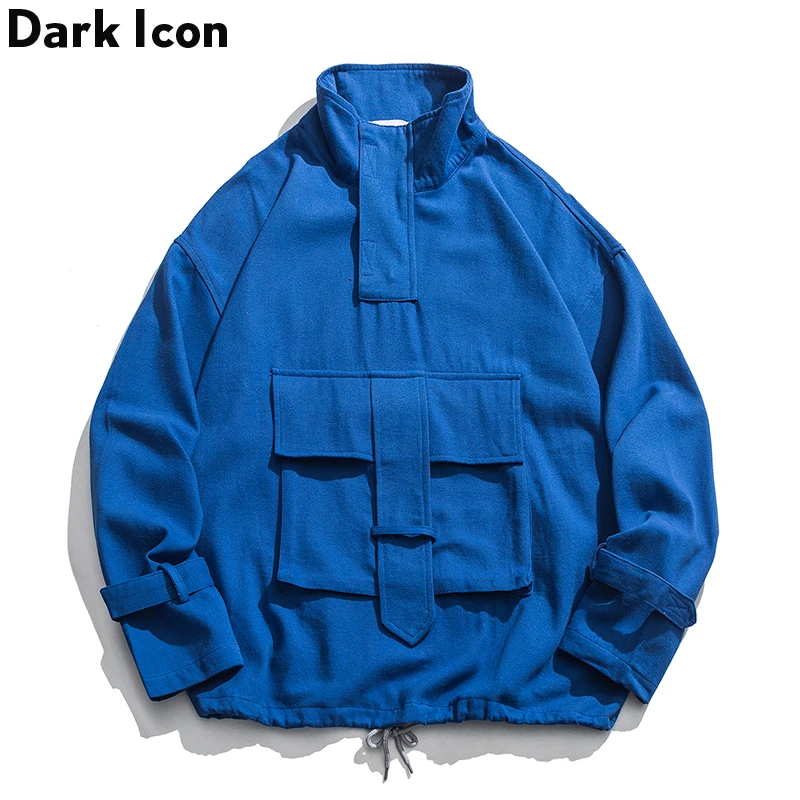 

Dark Icon Front Big Pockets Lock Flag Pullover Men’s Jackets Streetwear Oversized Hipster Jacket Cargo Men’s Jacket Loose Casual