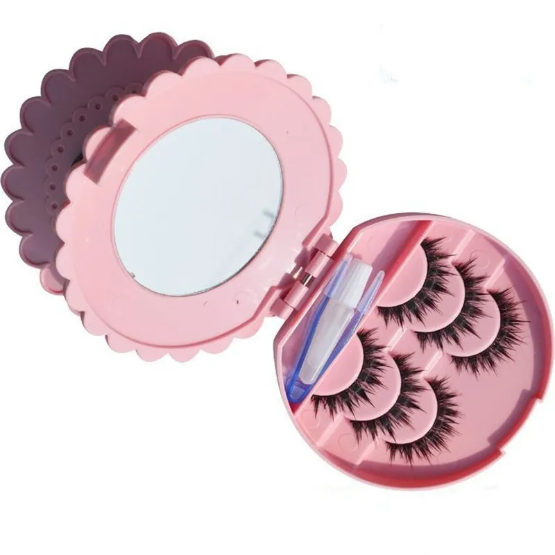 

1Box Acrylic Cute Bowknot False Eyelash Storage Box Case With 3 Pairs Eye Lashes Glue Mini Tweezer Makeup Tools Pink