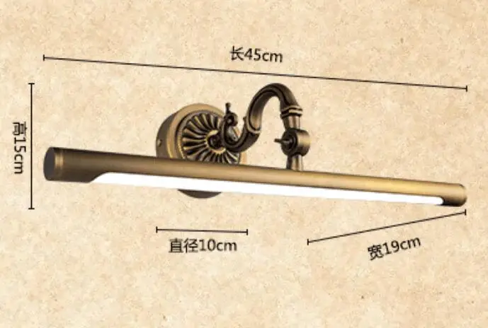 Медный зеркальный светильник для ванной комнаты, Европейский Винтажный косметический настенный светильник для спальни, светодиодная лампа 45 см LW42422