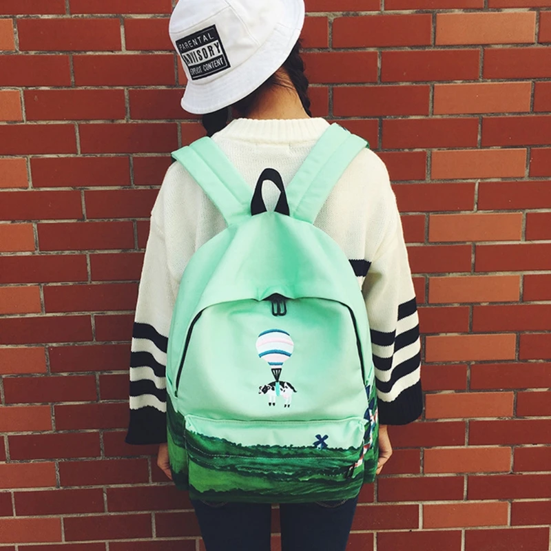 

Cute Printing 100102 Cartoon School Bag Canvas Backpack Casual Teenage Girls Rucksack Arcuate Shoulder Strap