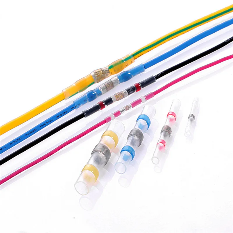 

50PCS Waterproof Solder&Seal Heat Shrink Butt Connectors with Soldering Sleeve Red Blue White Yellow