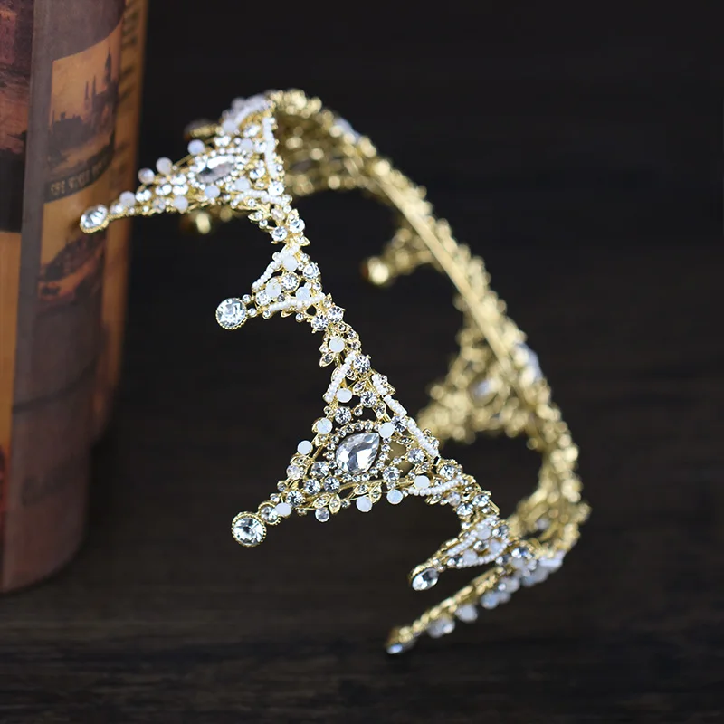 

Exquisite Rhinestone Queen Crown Tiaras Princess Crown Headdress Handmade Wedding Bridal Gold Tiara Crown Hair Accessories