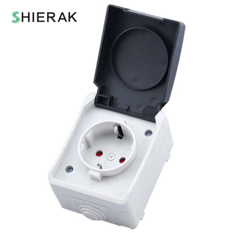 

SHIERAK IP44 EU Plug Waterproof Dust-proof Socket German Type Power Socket German Electrical Power Socket With Cover 16A