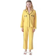Women's cotton cat print pajamas costume female sweetie pajamas with pants set autumn and winter ladies home suit for sleep майка print bar cat sleep