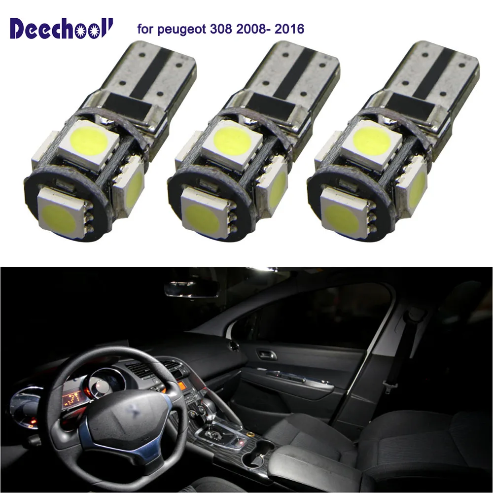 Светодиодсветодиодный лампы deechooll 7x для автомобилей Peugeot 308 2008 2016 внутреннее освещение холодный белый купол