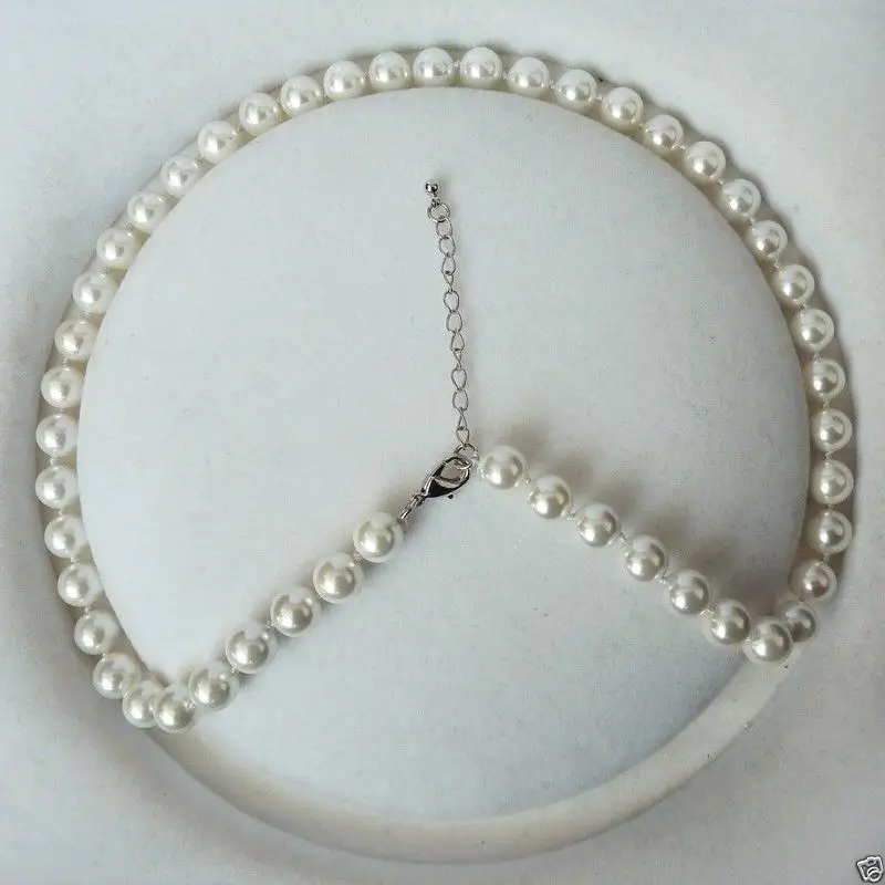 

Hot sale new Style >>>>>Rare 8mm Real White South Sea Shell Pearl Necklace 18" Fashion Jewelry