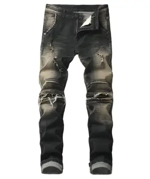 

New Brand Vintage Designer Slim Fit Ripped Jeans Men's Hi-Street Distressed Denim Knee Holes Washed Destroyed Jeans