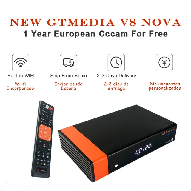 

GTmedia V8 NOVA DVB S2 Digital Satellite Receiver Builtin WIFI with cccam cline 1 year Spain Poland Holland TV Upgraded V8 Super