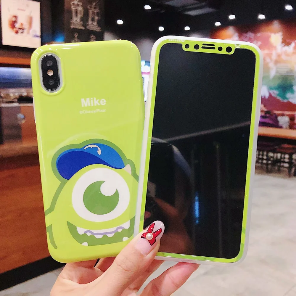 

Cartoon Monsters Big eyes 360 Full Cover Phone Case + Screen Protector for IPhone X XS Max 8 7 Plus 6 6S Plus Case Back Cover