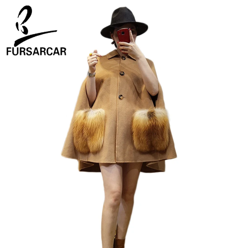 FURSARCAR 2018 New Luxury Winter Autumn Cashmer Real Gold Fox Fur Shawls Women Coats With Fur Pocket Fashion Fox Fur Female Cape FURSARCAR 2018 New Luxury Winter Autumn Cashmer Real Gold Fox Fur Shawls Women Coats With Fur Pocket Fashion Fox Fur Female Cape