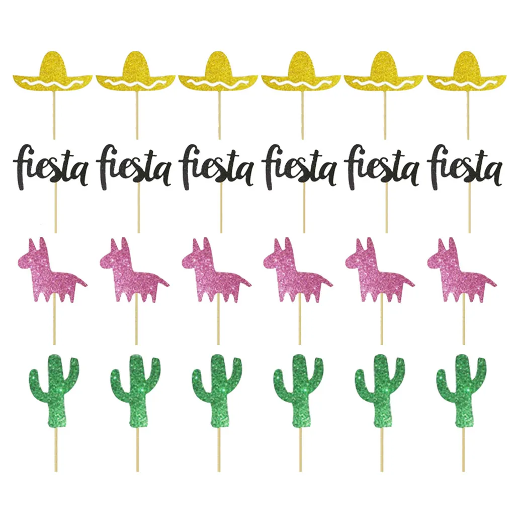 

Mexican Carnival Theme Party Decorating Cake Insert Cactus Alpaca Fiesta Hat YMP
