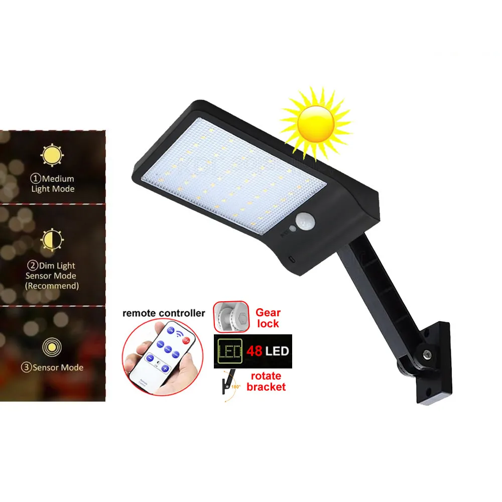 

48 LED 800 Lumens Solar Lights Outdoor Radar Sensor Lamp Wireless Waterproof Security Lighttg pole For Garden Wall spotl