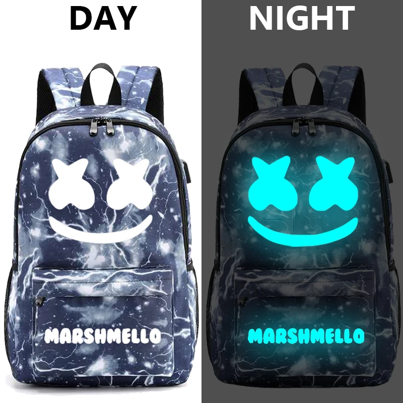 BOZMD DJ Marshmello Backpack For School Boys Girls Student School Bag Anti-theft Usb Men Luminous Backpack Anti-thft Usb Bag