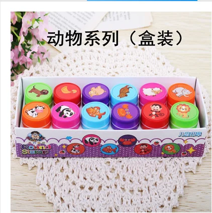 

12pcs/set Kid toy cute animal cartoon toy seal small round seal stamp kid gift Panda monkey crab fish colorful