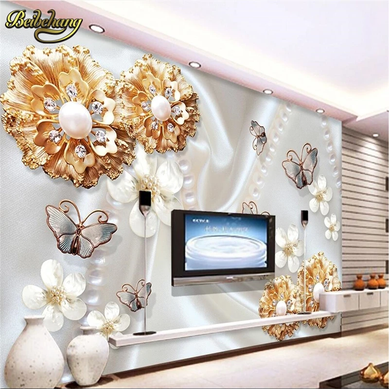 Beibehang Nach Papel De Parede 3d Goldene Schmuck Blume Schmetterling Tapete Fur Wande 3 D 3d Wand Papier Wandbilder Wand Papier Wallpaper For Walls Butterfly Wallpaperpaper Mural Aliexpress