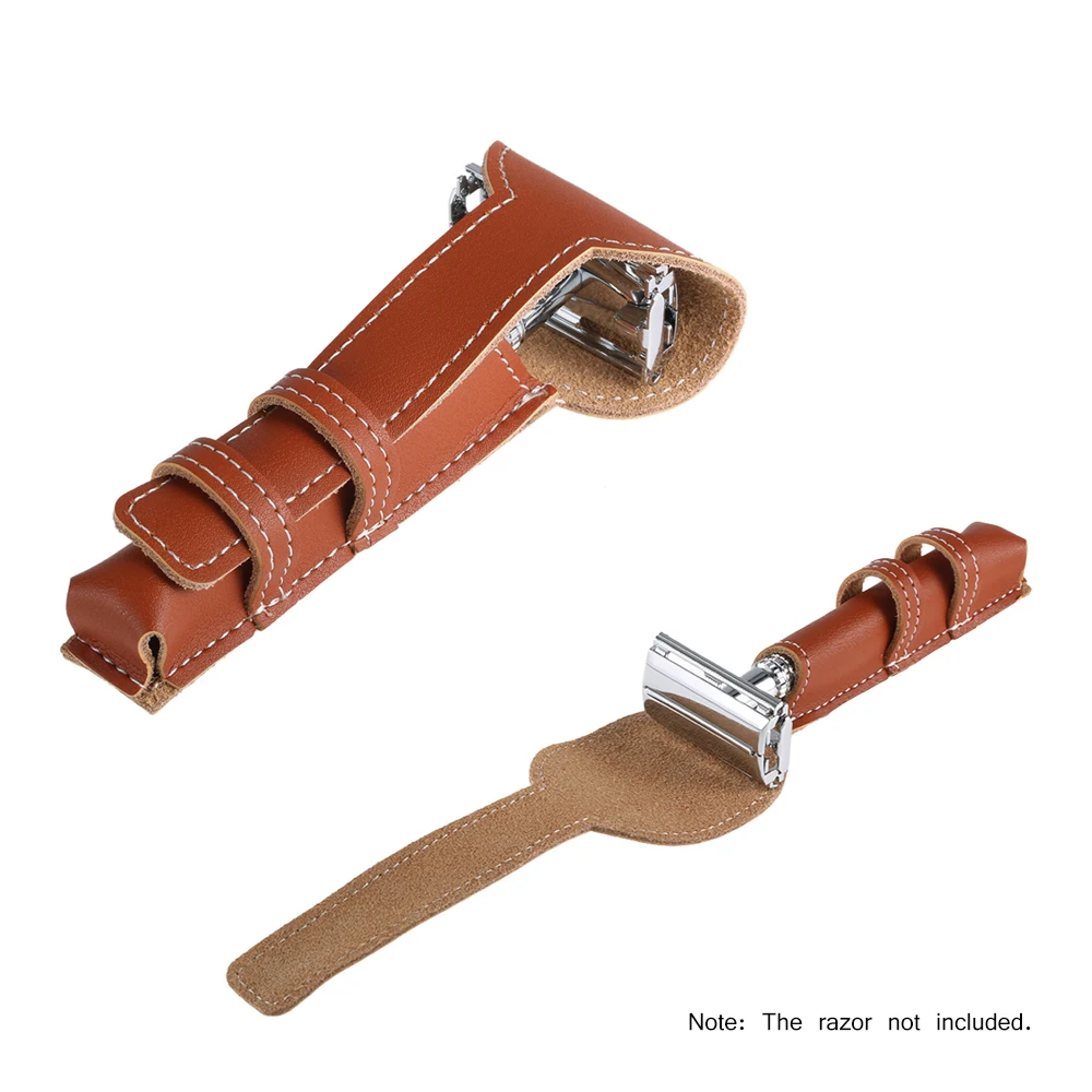 Brown Cowhide Safety Razor Leather Case Classic Double Edge Shaving