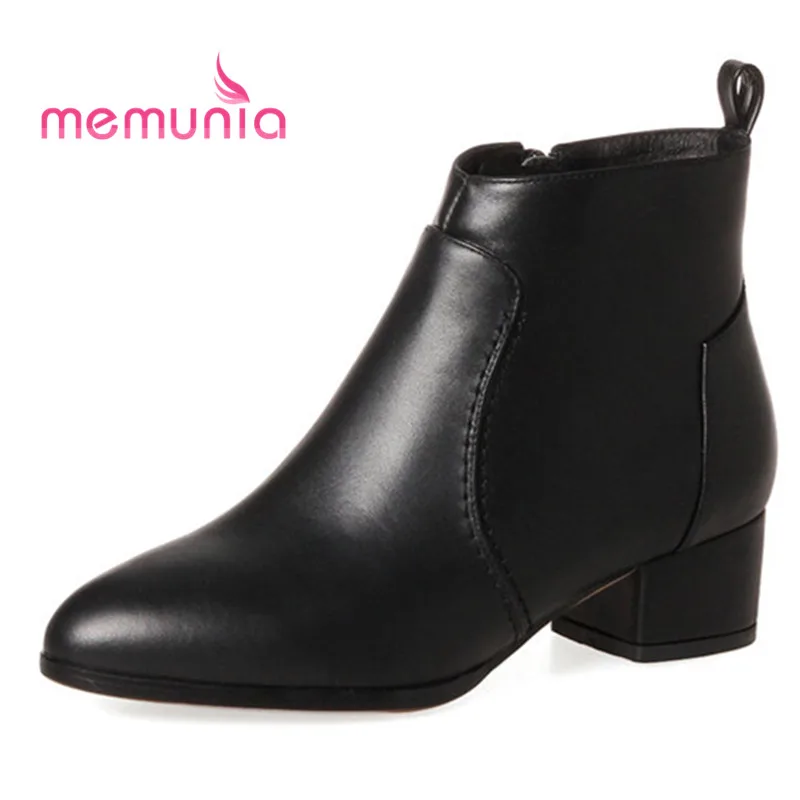 

MEMUNIA big size 32-44 fashion boots simple med heels round toe winter boots female new arrive 2018 ankle boots