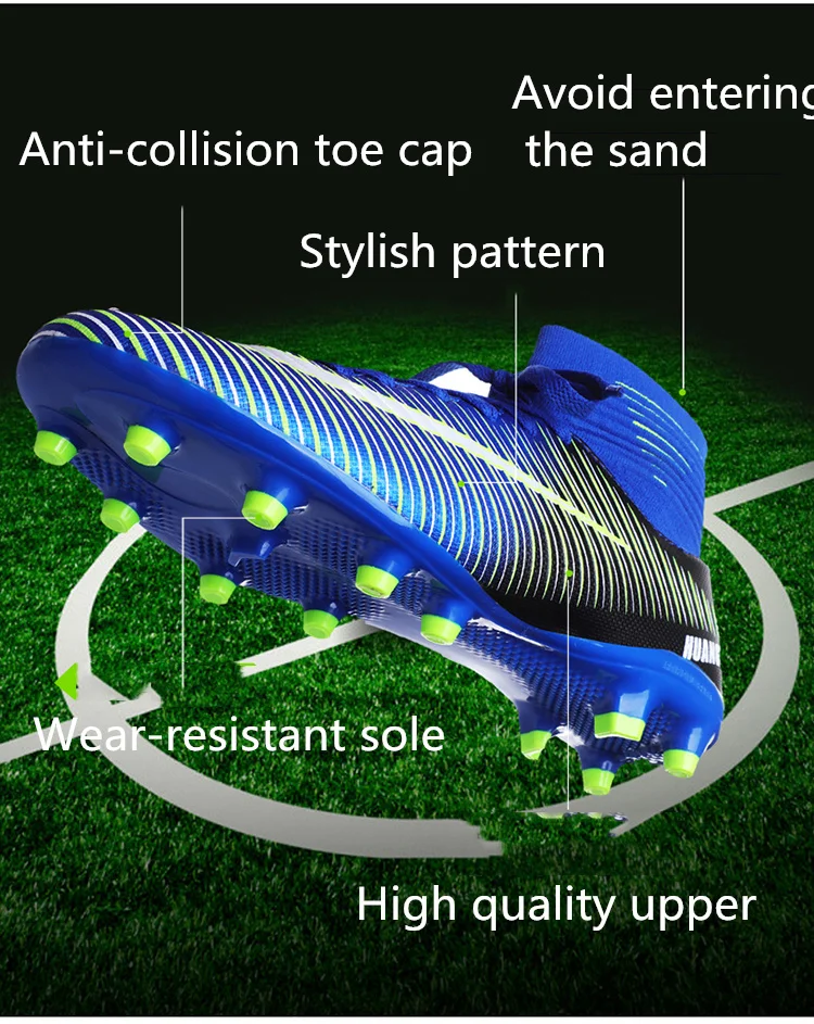 Футбольная обувь мужские Ботильоны футбольные бутсы длинные шипы TF высокие мягкие/фирменные кроссовки Groud Мягкий Крытый газон Futsal детей