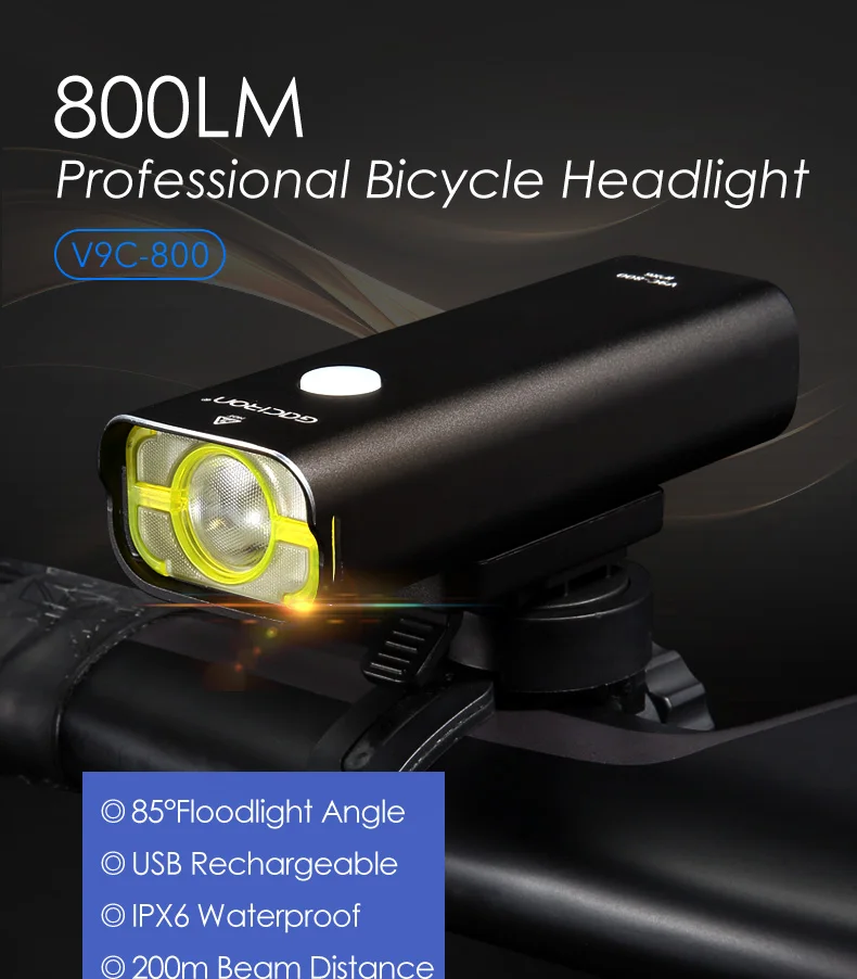 Clearance Gaciron V9C-800 Headlight Bicycle Light USB charge Bicycle Light 800 Lumen Flashlight IPX6 Waterproof Bike Light Accessories 0