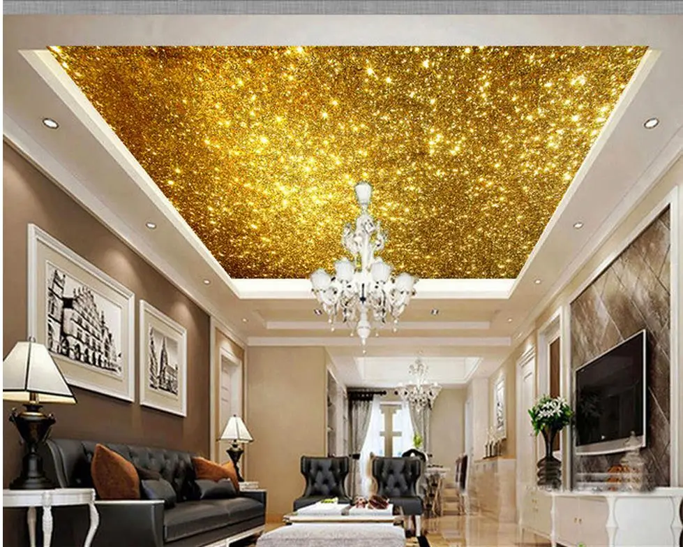 Золотые 3d потолочные фрески обои яркие золотые частицы потолочный дизайн украшение дома потолочные обои