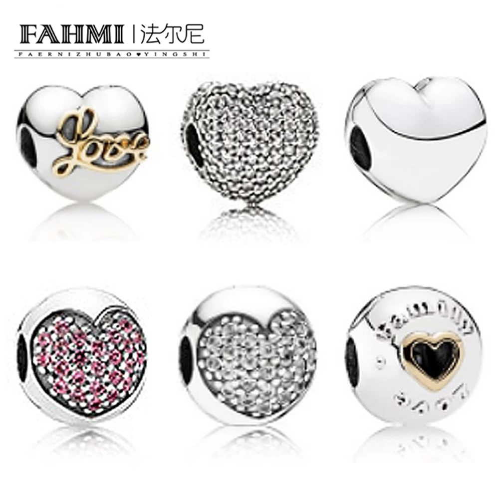 

FAHMI 925 Sterling Silver Love type Fixed buckle Safety clip charm Bead collocation Bracelet DIY bangle Send girlfriend jewelry