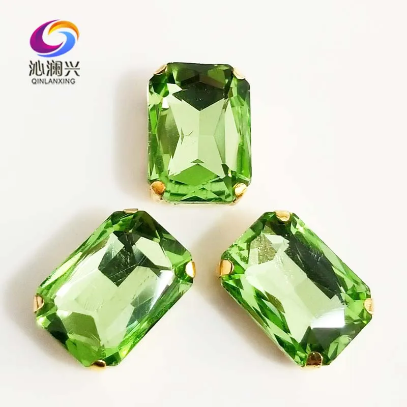 

Light green Rectangle shape Glass Crystal sew on stones,golden bottom claw rhinstone,Diy/Clothing accessories SWCG15