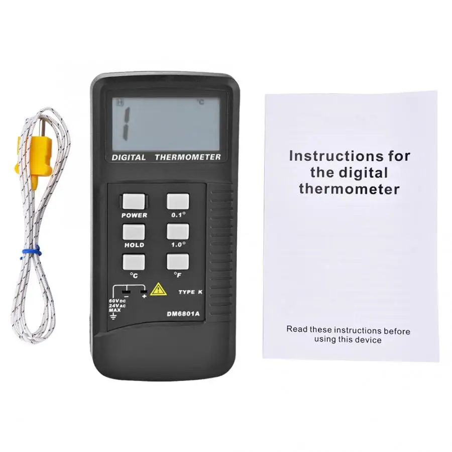 

Portable DM6801A LCD Digital Display K-Type Thermocouple Thermometer Temperature Meter Hygrometer