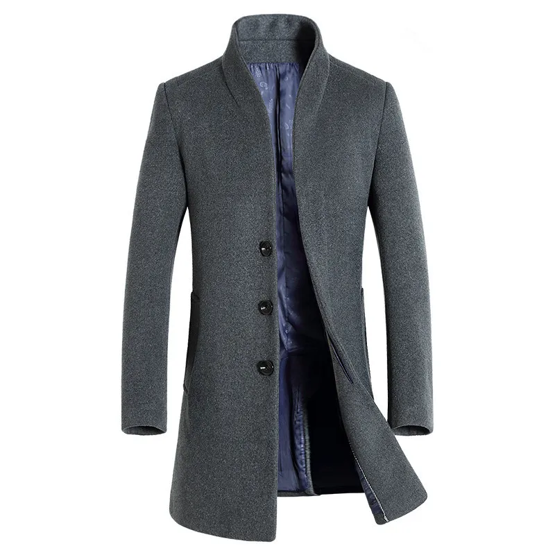 

Winter New Men's Fine Wool Blend Solid Color Casual Business Stand Collar Woolen Coats / Male Slim Windbreaker Coat Men Jackets
