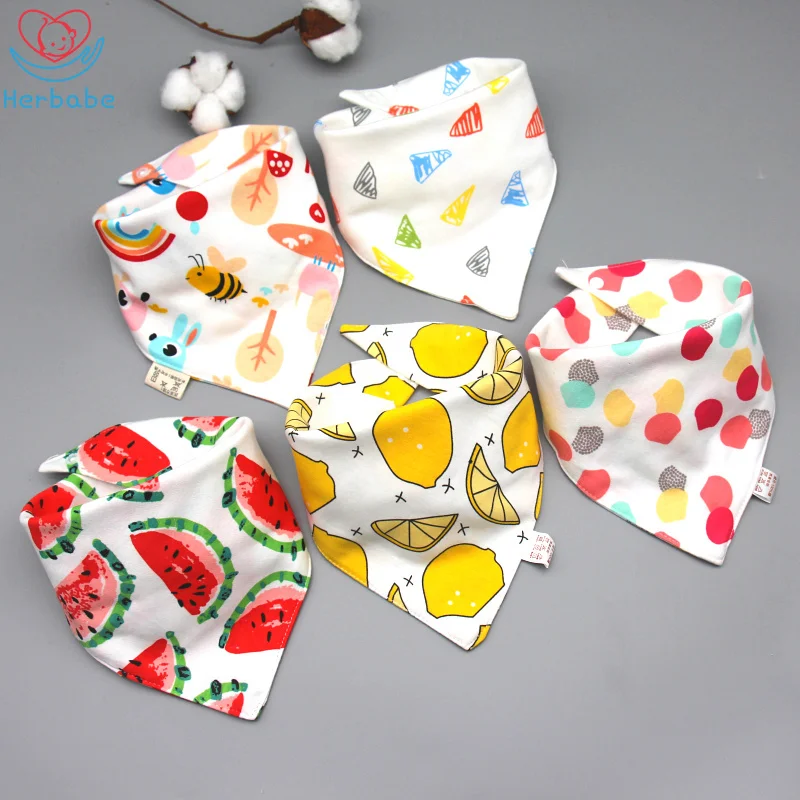 

Herbabe 5pcs Waterproof Baby Bibs Triangle Burp Cloth Double Cotton Baby Boy Girl Bibs Saliva Towels Bandana Bibs Feeding Stuff