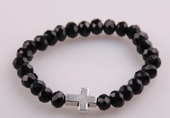 

Hot Sale Black crystal glass beads Cross charm bracelets women stretch Bracelet