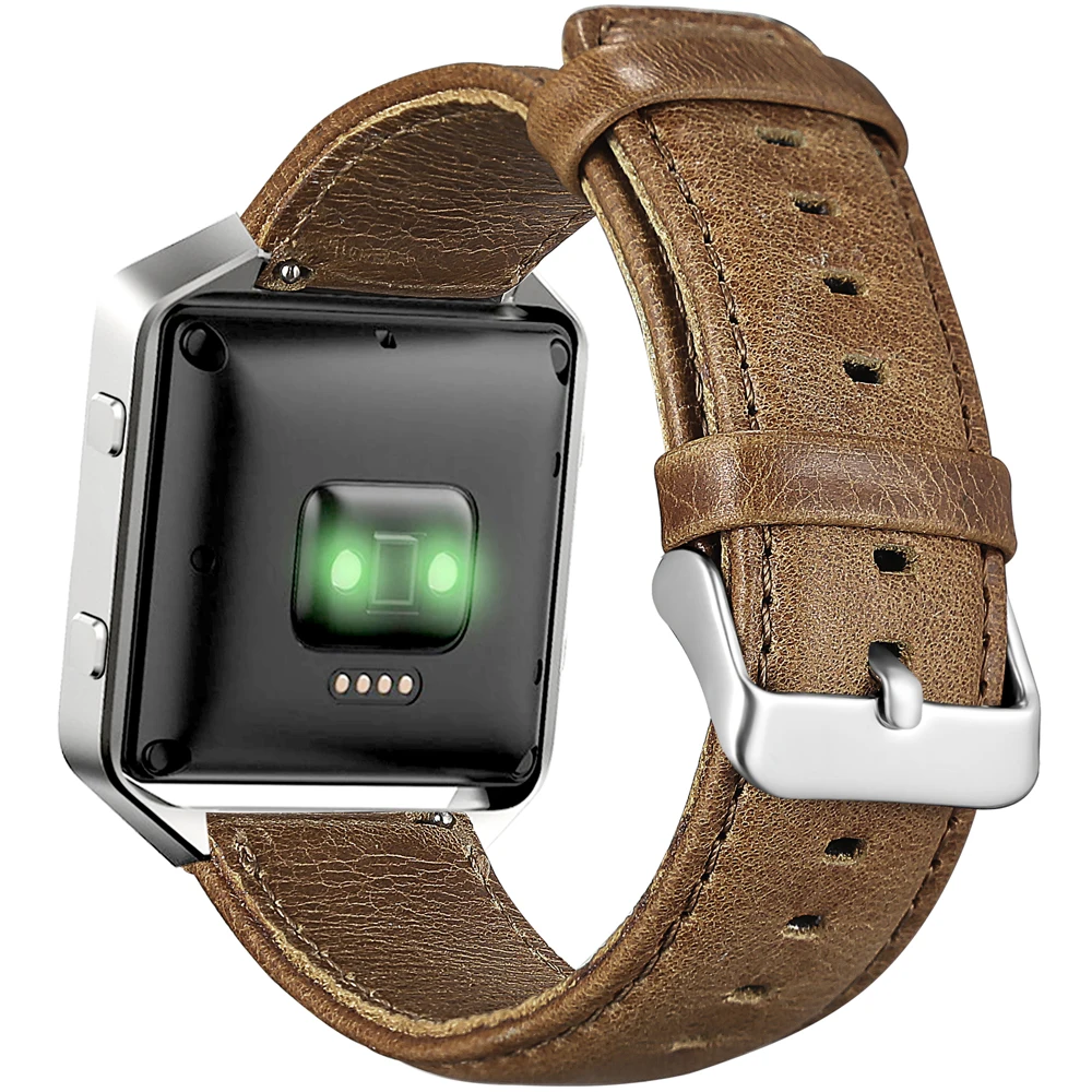 

Tschick for Fitbit Blaze Bands, Genuine Cow Leather Replacement Band with Silver Metal Frame for Fitbit Blaze