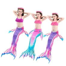 Купальник с хвостом Русалочки из 3 предметов, детский купальный костюм, бикини,, весенний купальный костюм, От 4 до 12 лет, детский купальный костюм