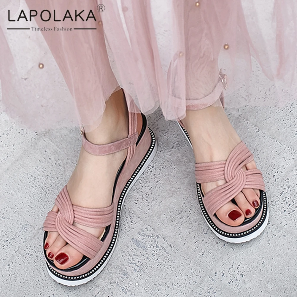 

Lapolaka New Sweet Kid Suede Sadanls Woman Platform Wedges Shoes Sandals Woman High Heels Women Shoes Woman