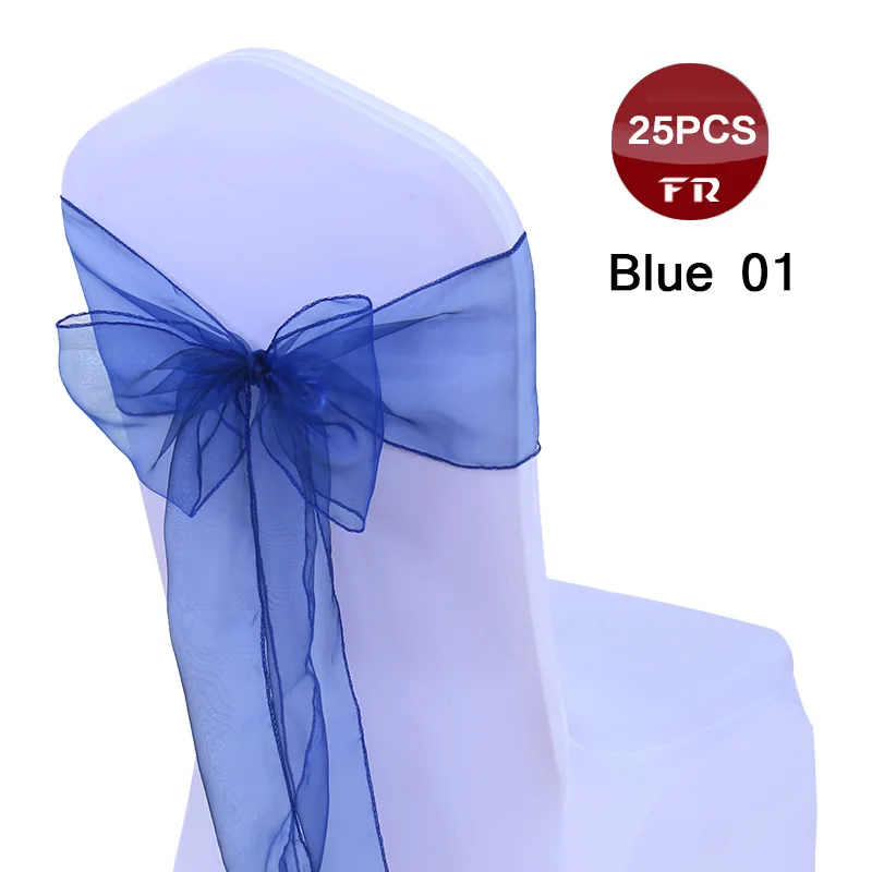 25 шт. красочные банты из органзы ткани тюль в рулонах для Свадьбы вечерние украшения стол бегун органза марля стул пояса лук - Цвет: Blue 01