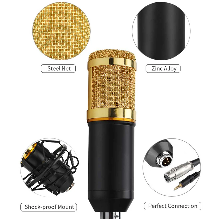 BM 800 Condenser Microphone bm800 48V Phantom Power Mic Sound Card With
