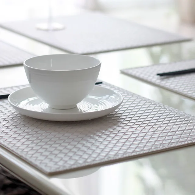 Set of 4 31*41cm Reversible Faux Leather Rhombus White/Black Placemats