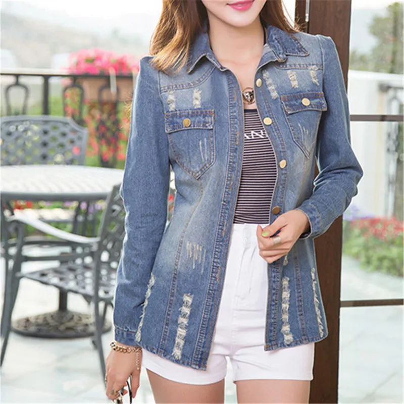 Denim Jacket New 2015 Women Coat Spring Fashion Brief Vintage In the long section Outwear Cool |